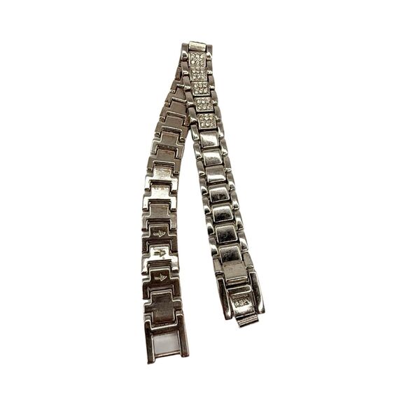 Silver Tone Rhinestone Watch Link Bracelet 7" Shimmering Trendy 90s - Picture 13 of 14